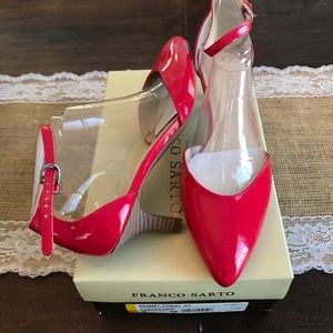 Franco Sarto patent red kitten heel